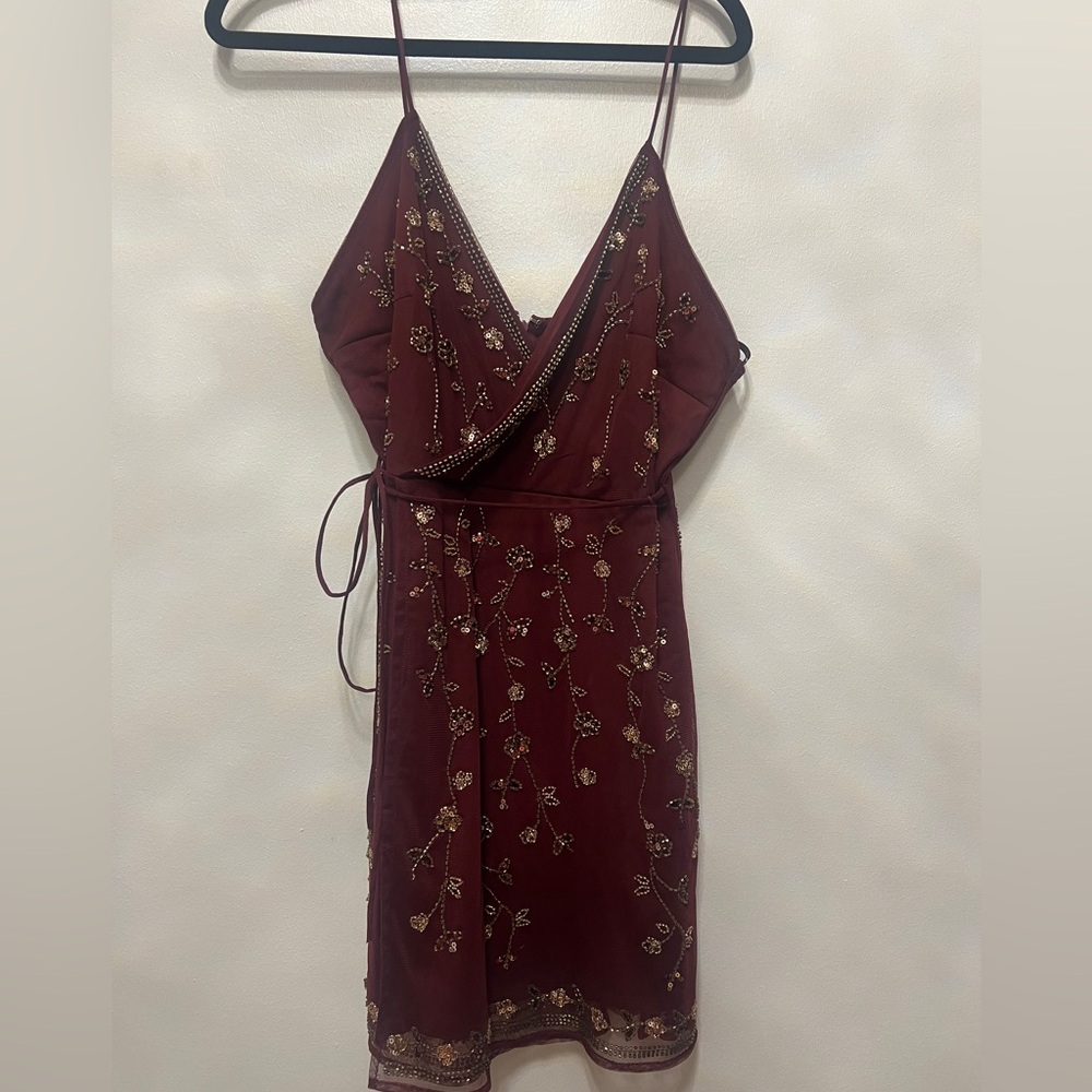 Altar'd State Burgundy Dress with Gold Embellishments